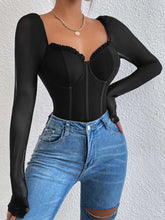 Sweetheart Neckline Frill Bustier Mesh Bodysuit